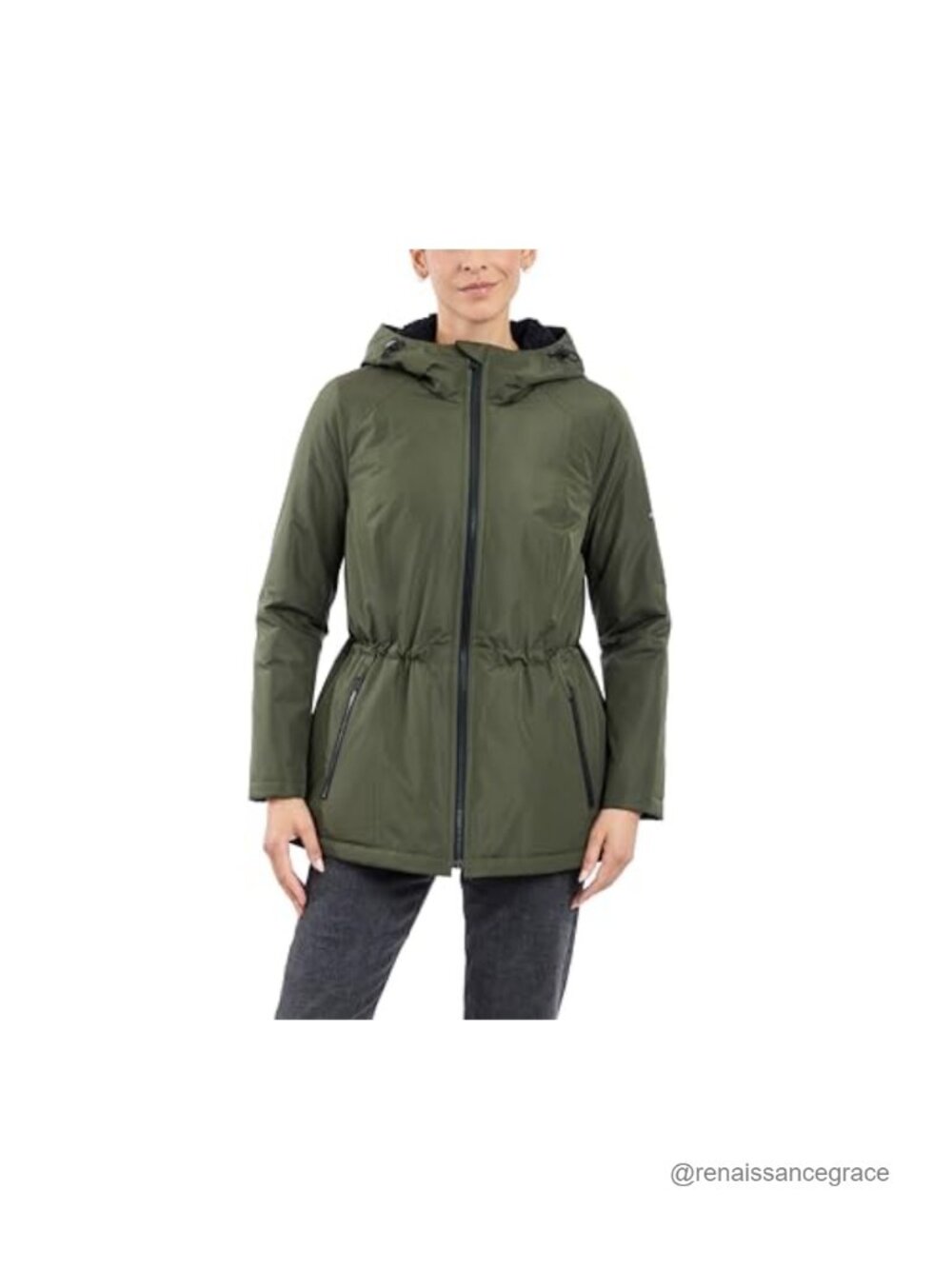 London Fog Anorak Rain Jacket Hooded Faux Fur Quilted Lined